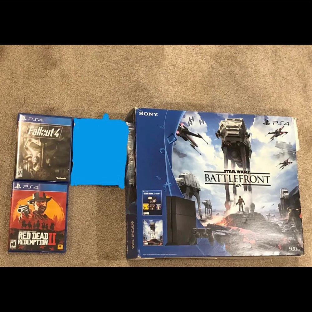 Used Sony PS4 500GB (Jet Black) w/ 1 controller, 2 Games